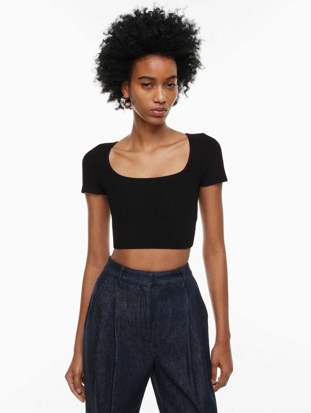 Aritzia Babaton Sculpt Knit Squareneck Top (XS) | Black